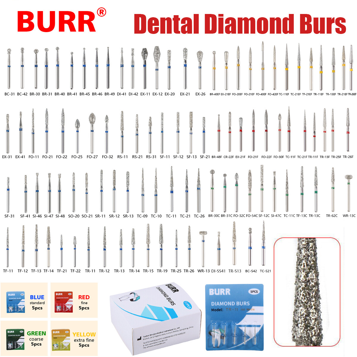 5pcs/1Box Dental Diamond Burs For High Speed Handpiece Friction Grip SA