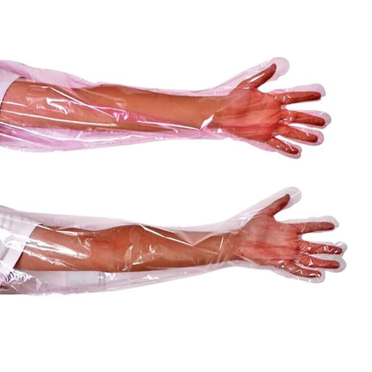 50pcs Disposable Long Plastic Full Arm Vet Gloves for Field Dressing & Veteri…