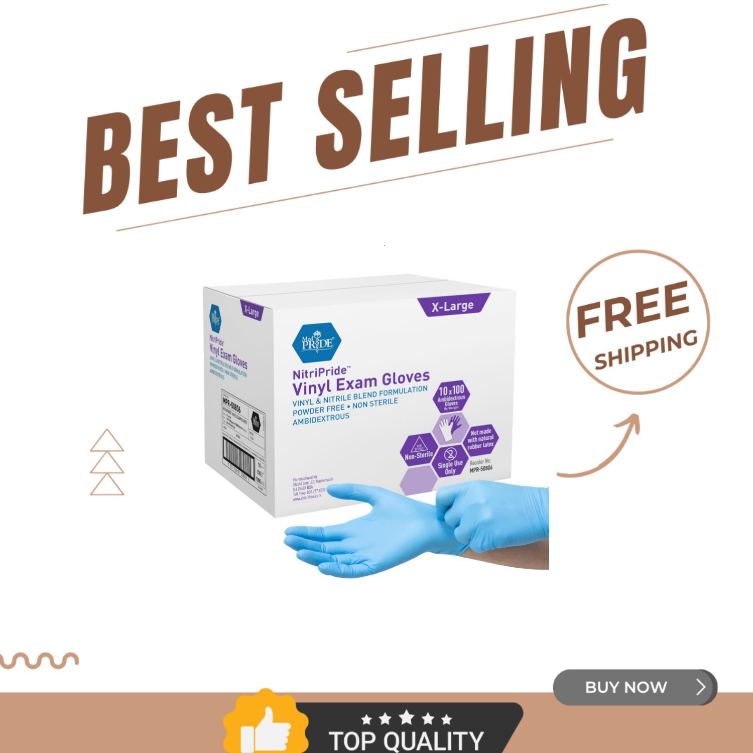 Blue Nitrile/Vinyl Gloves, 1000 Count, Powder-Free, Non-Sterile, X-Large Size