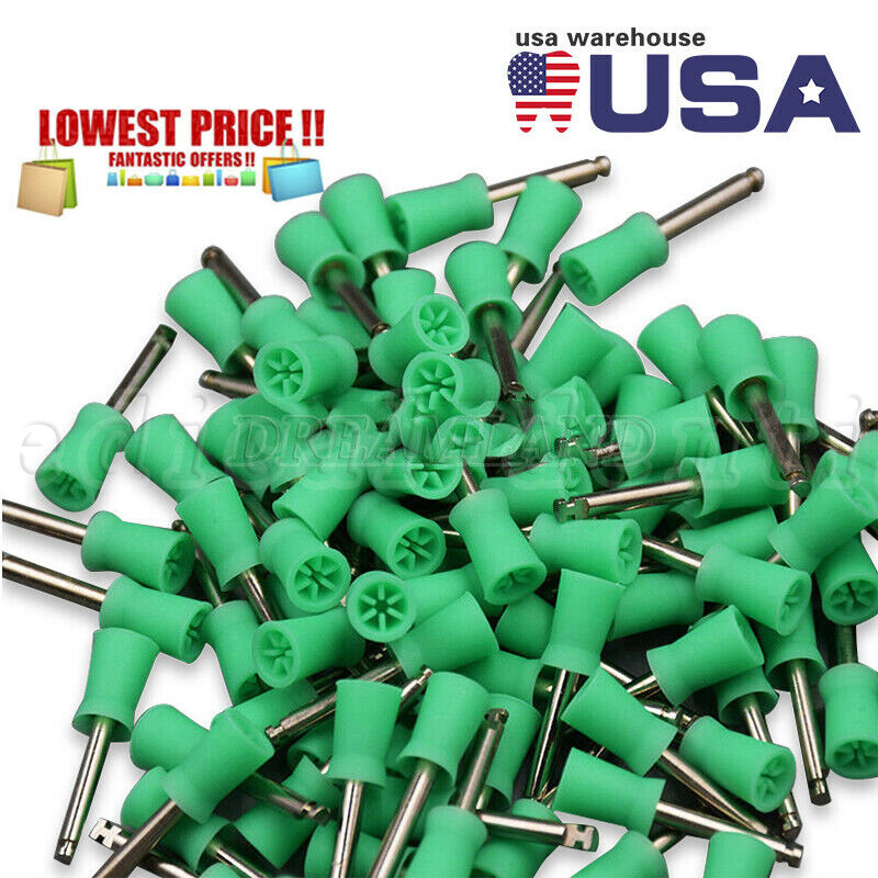 100Pcs Dental Rubber Prophy Tooth Polishing Cups Brushes Latch Type Green NJ
