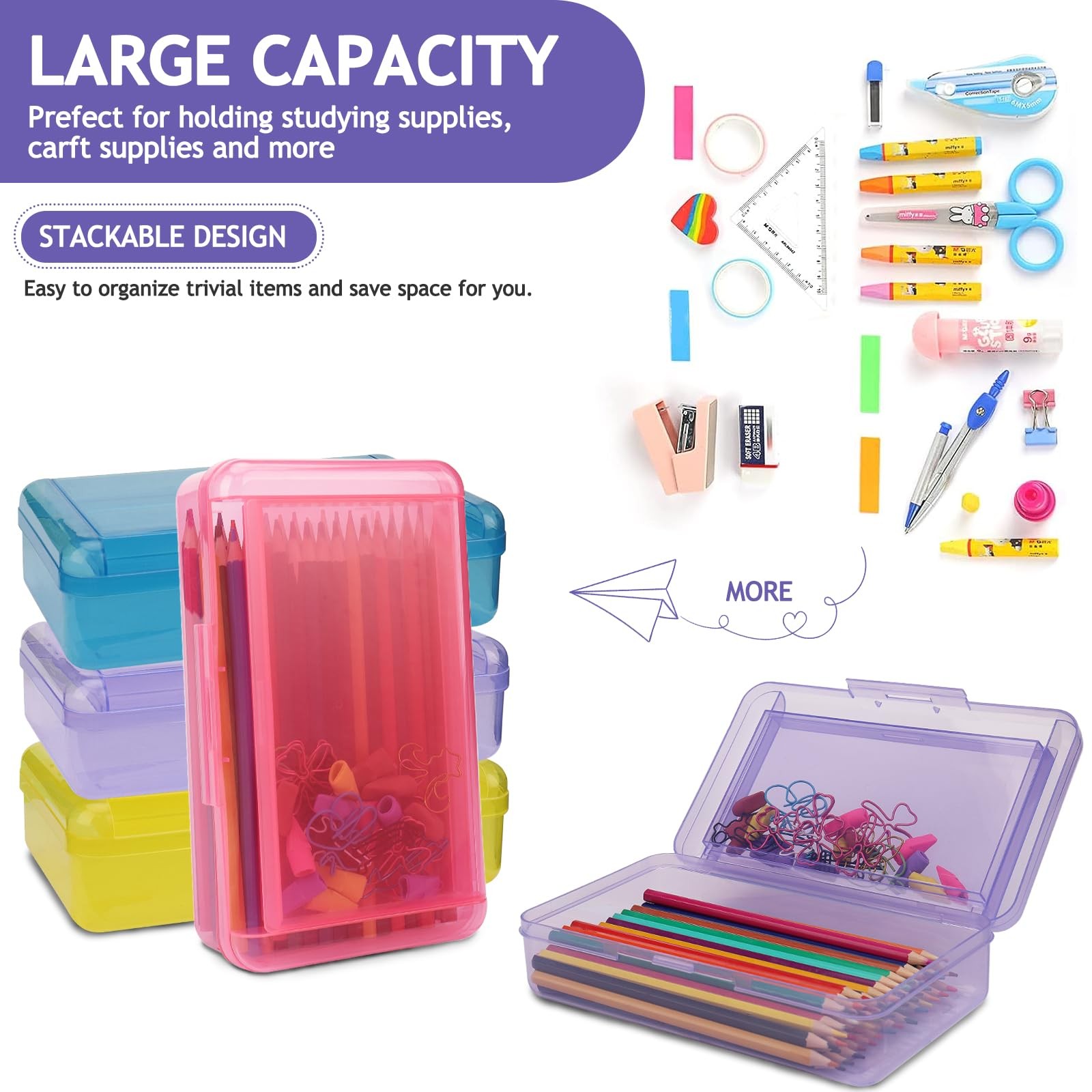 Sflhhdm Large Pen Boxes Double Layer Capacity Pencil Holder Clear Hard Pen Case