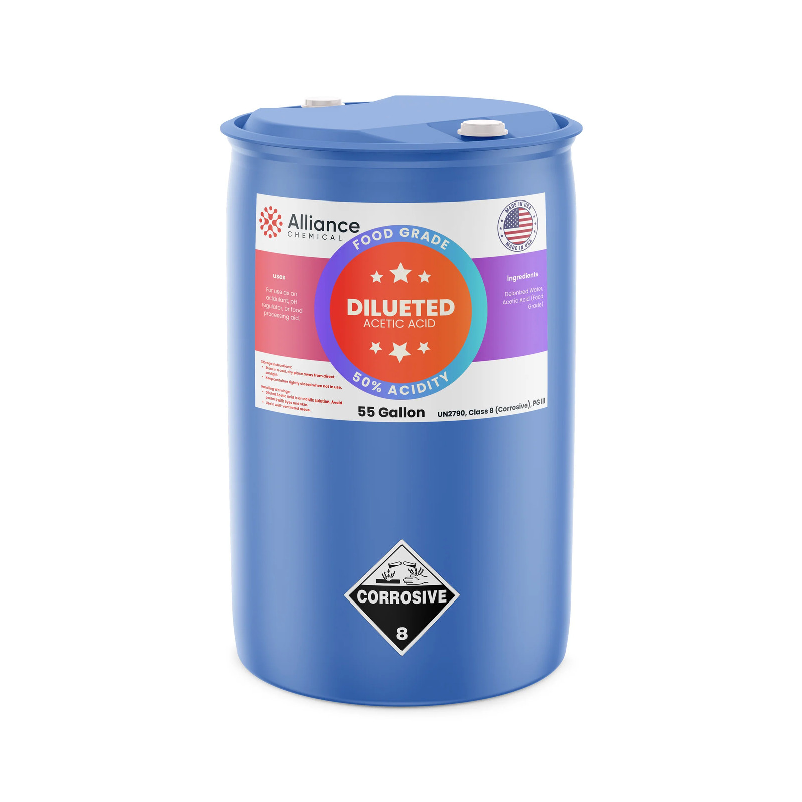 50% Diluted Acetic Acid Food Grade – 55 Gallon Drum
