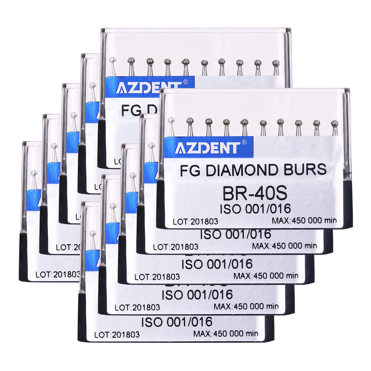 AZDENT Dental High Speed Diamond Burs Drills Ball Shape BR-40S 10pcs/pack