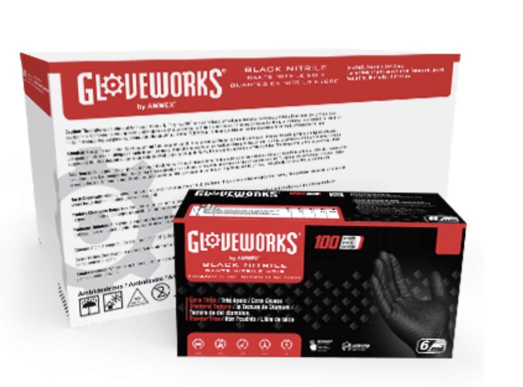 Gloveworks RDT Black Nitrile PF Ind Gloves 6 Mil – Case of 1000/10 Boxes