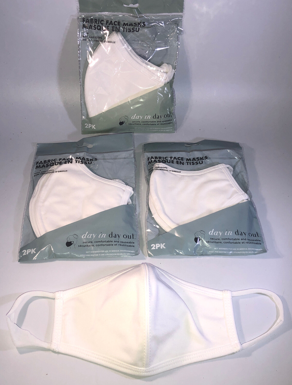 6 Adult Fabric Face Masks White 3 Layer Washable Reusable Breathable(3ea 2Pks)