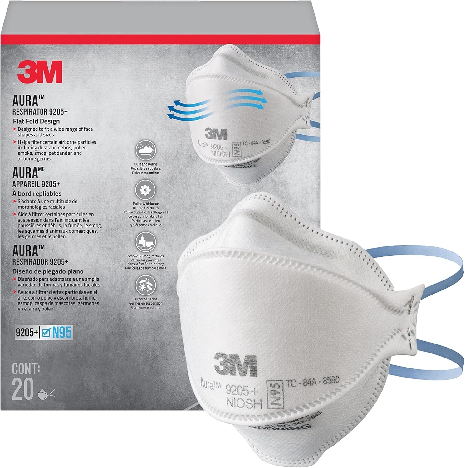[20x] 3M AURA N95 NIOSH Disposable Particulate Protective Respirator Face Masks