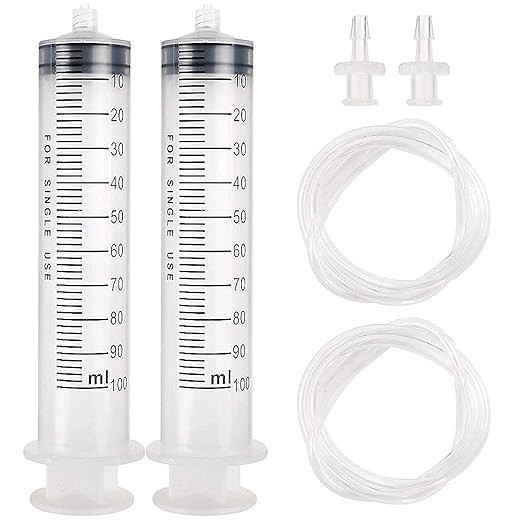2pcs 100ml Large Plastic Syringe with Tubing and Luer Connections