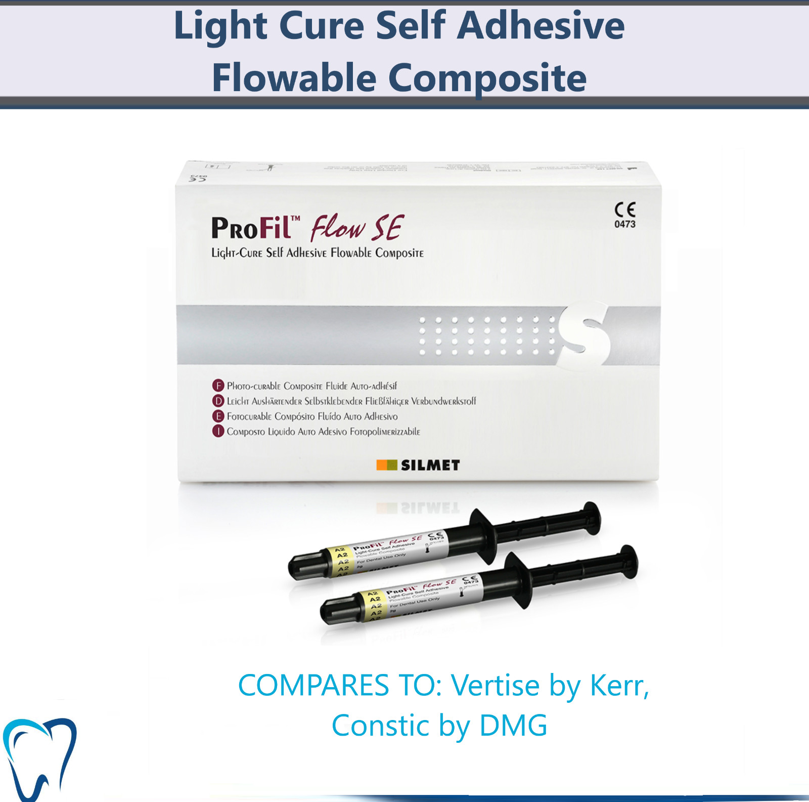 Silmet ProFil Dental Flowable SE Self Adhesive Composite 2gm Syringe A1 A2 Box/2
