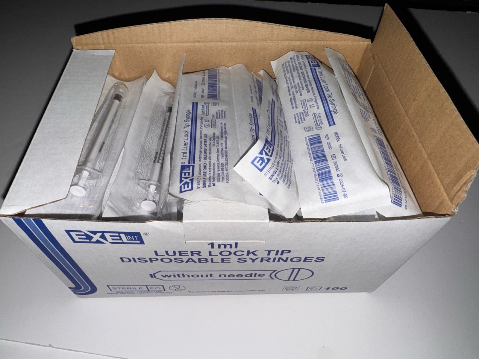 EXEL ™ 1ml Luer Lock REF #26050 SYRINGE – open box containing around 100 units