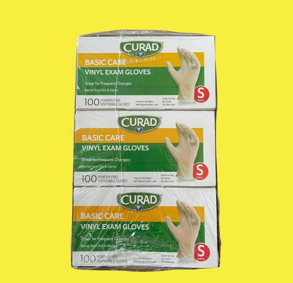 CURAD Basic Care Vinyl Exam Gloves SMALL 300 Count – NIB FAST FREE SHIPPING