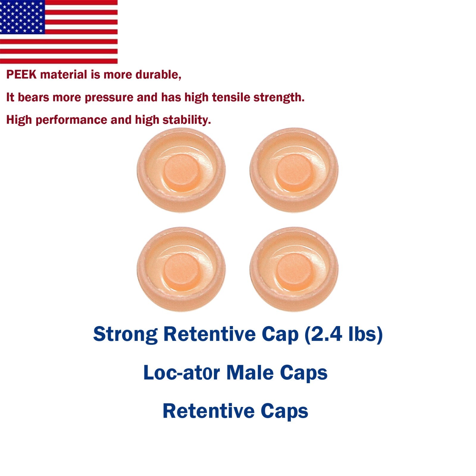 US 4pcs/set Overdenture Male Cap Abutment Retentive Caps 2.4 lbs Removable