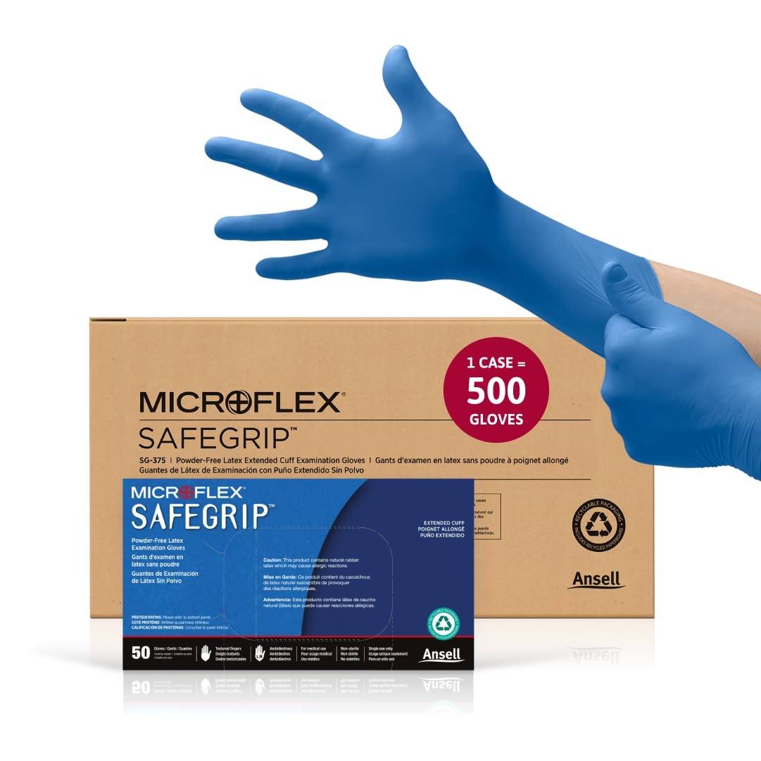 Ansell MICROFLEX SafeGrip SG-375 Extra Thick Disposable Latex Gloves for Life…