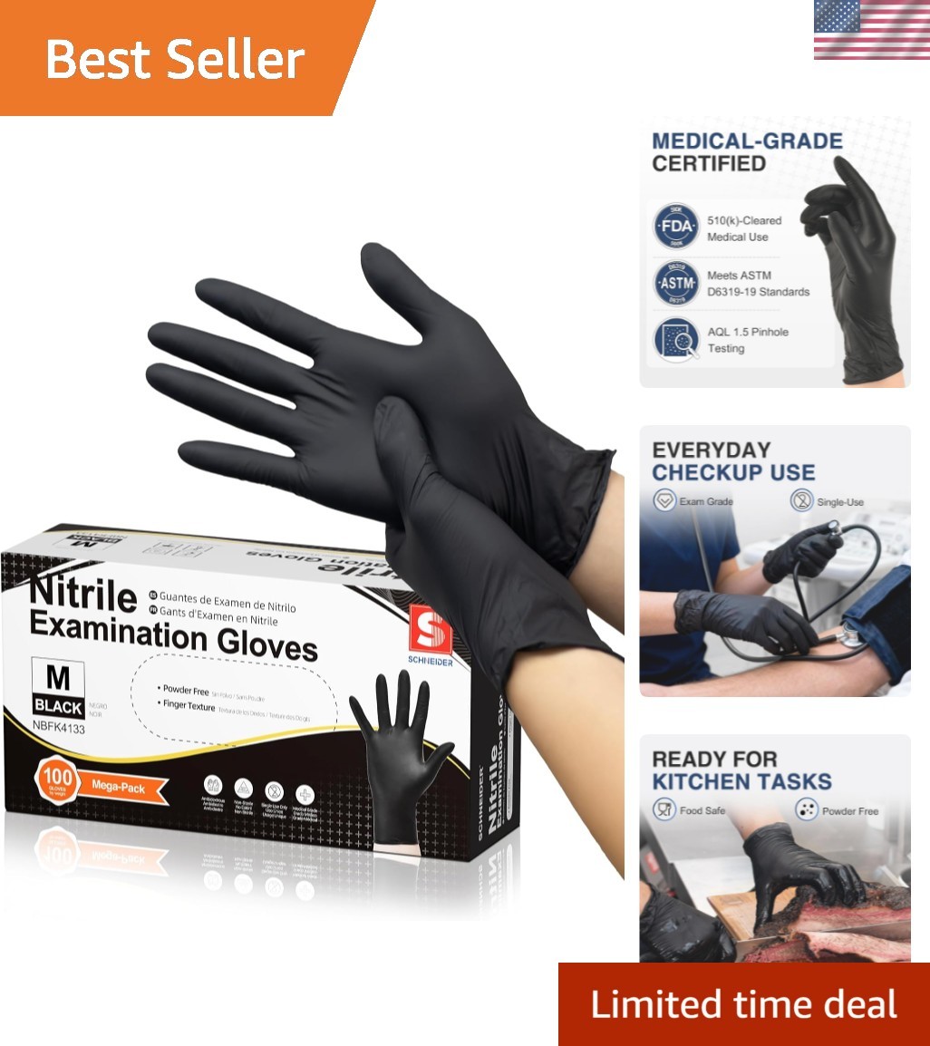 Black Nitrile Gloves, Powder Free, Disposable Gloves Latex Free for Medical E…