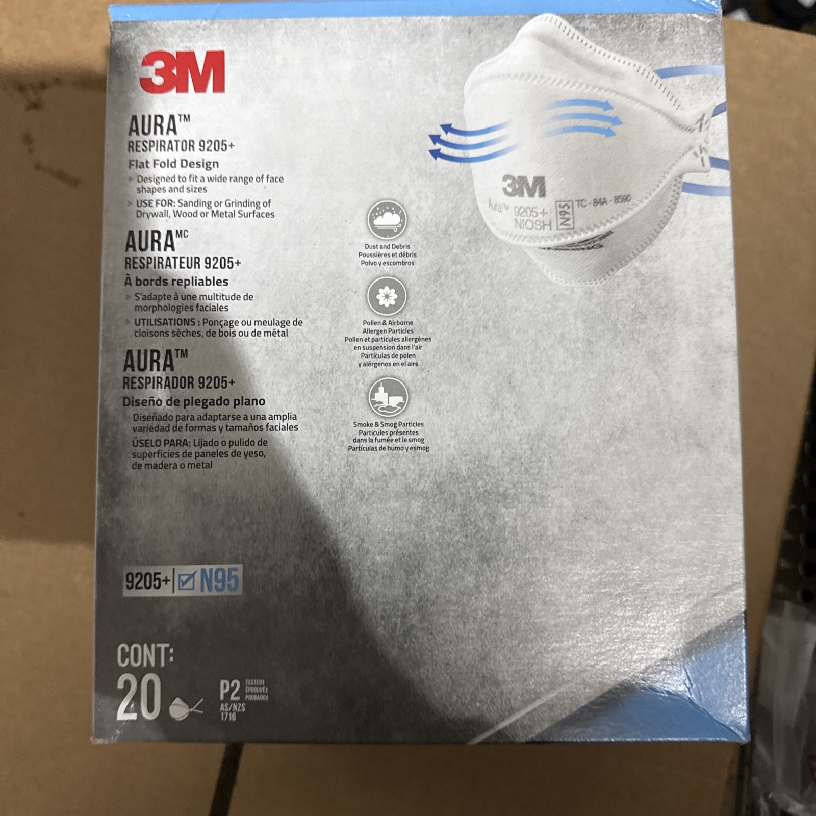 3M 9205+ N95 Aura Particulate Disposable Respirator Foldable (20-Pack)