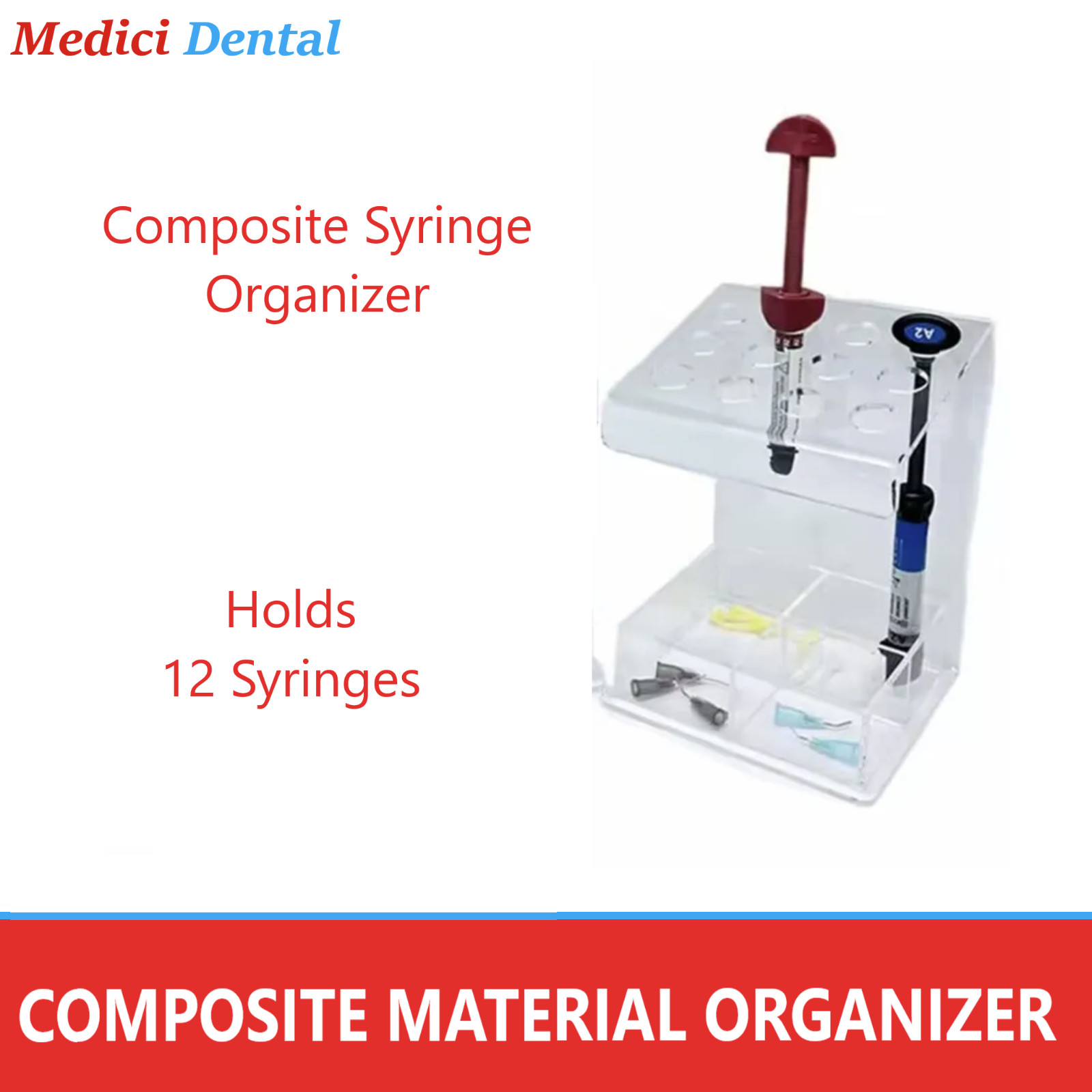 Premium Dental Composite & Etch Syringes Organizer -Holds Upto 12 or 30 Syringes