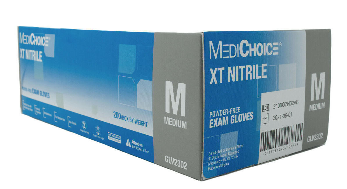 Gloves MEDICHOICE XT Nitrile Powder Free Exam Gloves (Medium)*200 Piece/Box NEW