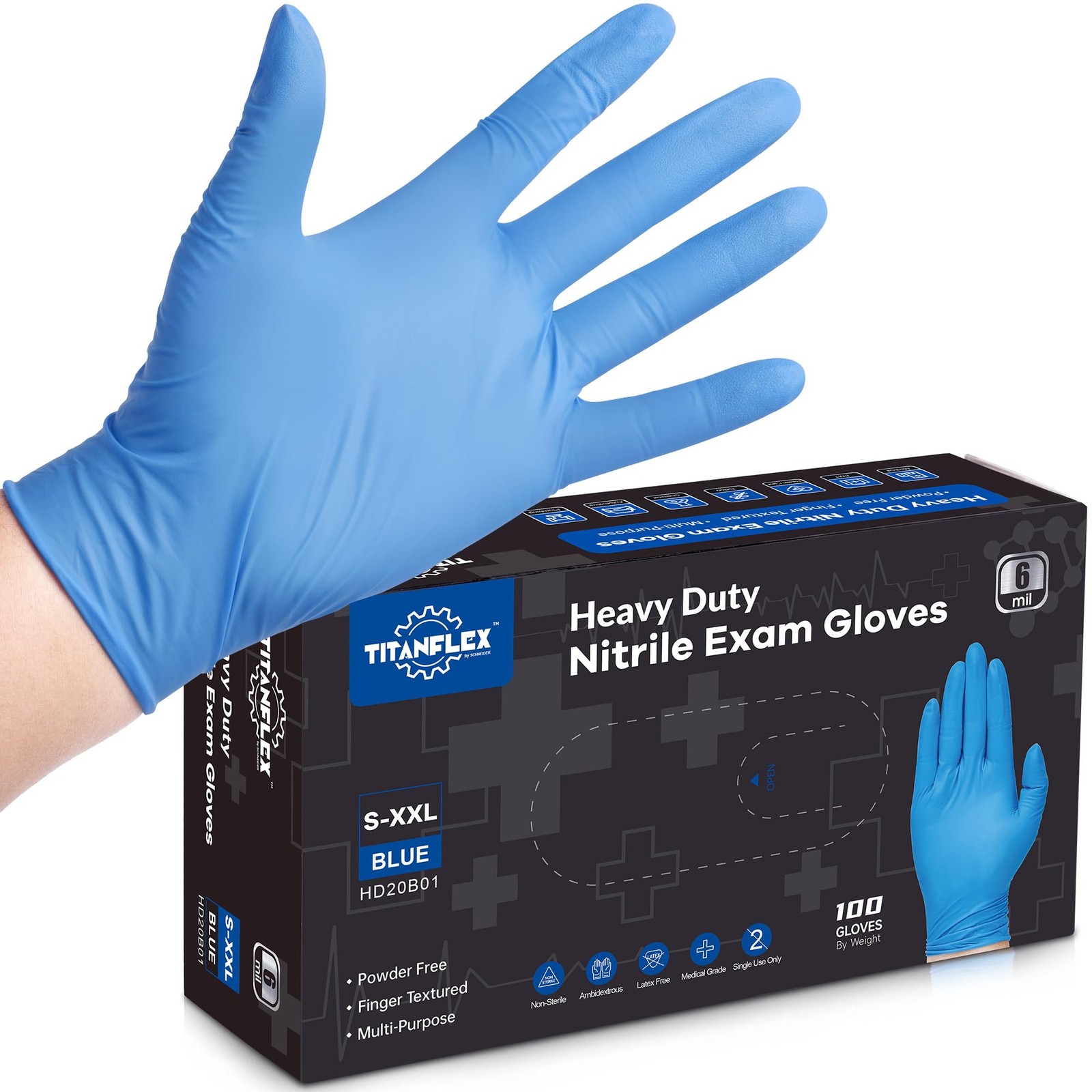 Nitrile Exam Gloves, Blue, 6-mil, XXL, Box of 100, Heavy Duty Nitrile Gloves …