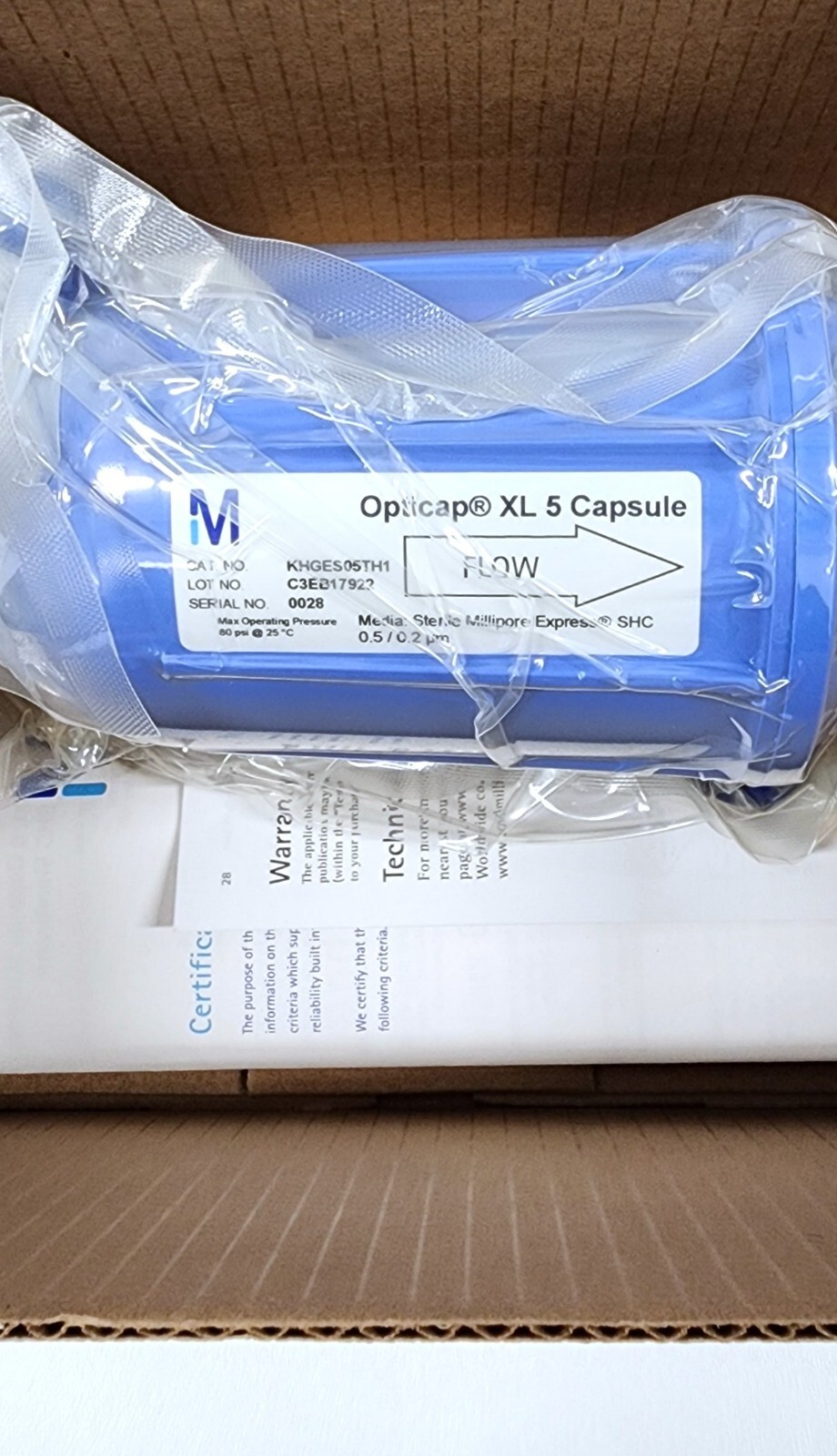 Millipore KHGES05TH1 Opticap XL 5 Capsule Express SHC 0.5/0.2µm Sterile