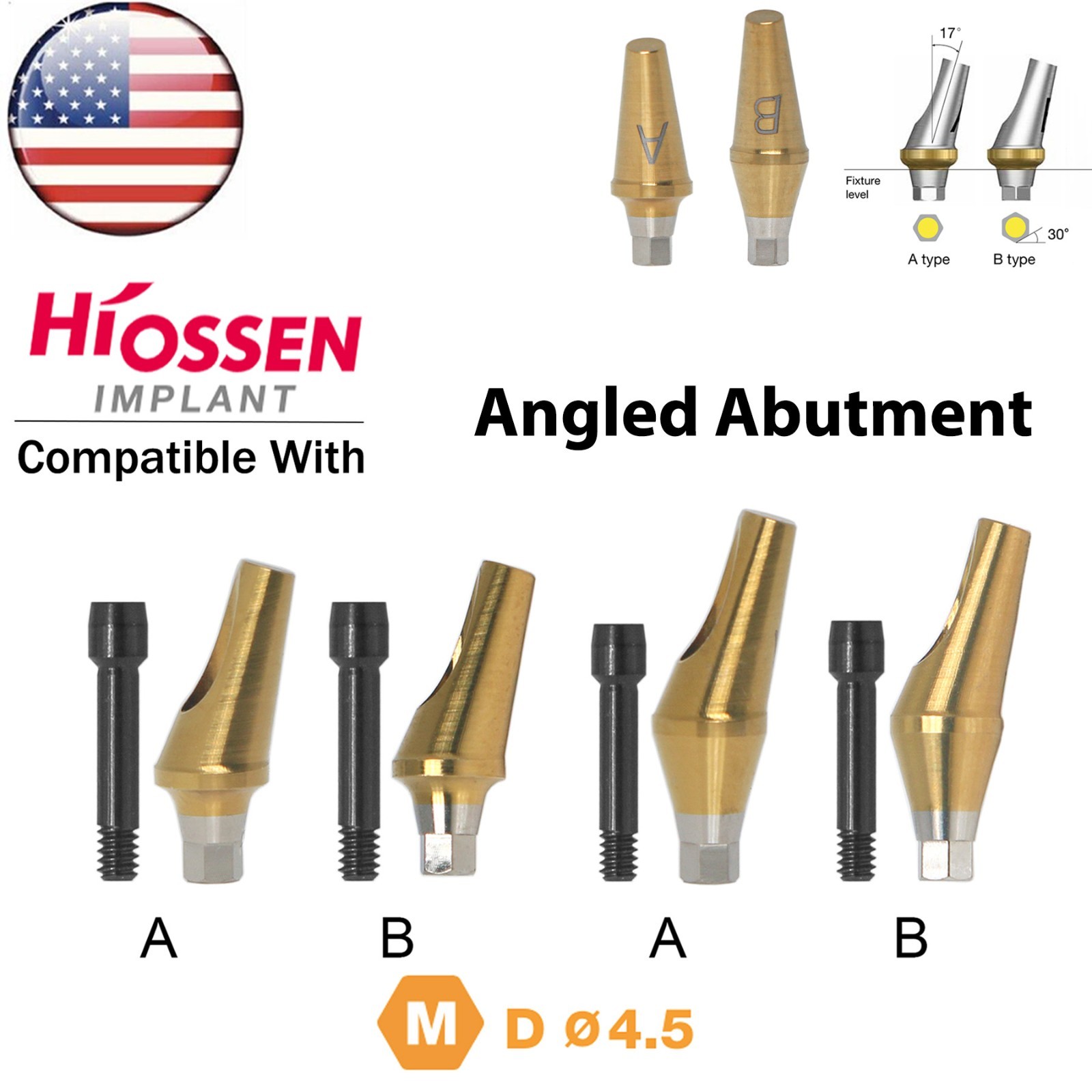 US Dental Straight Transfer 17° Angled Anatomic Abutment M/R For Hiossen Osstem