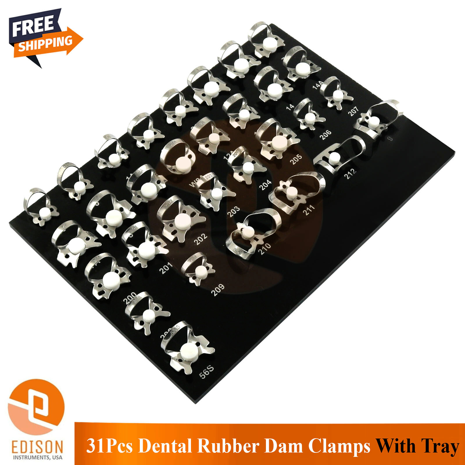 31Pcs Endodontic Rubber Dam Clamps Set Dental Restorative Instruments With Tray
