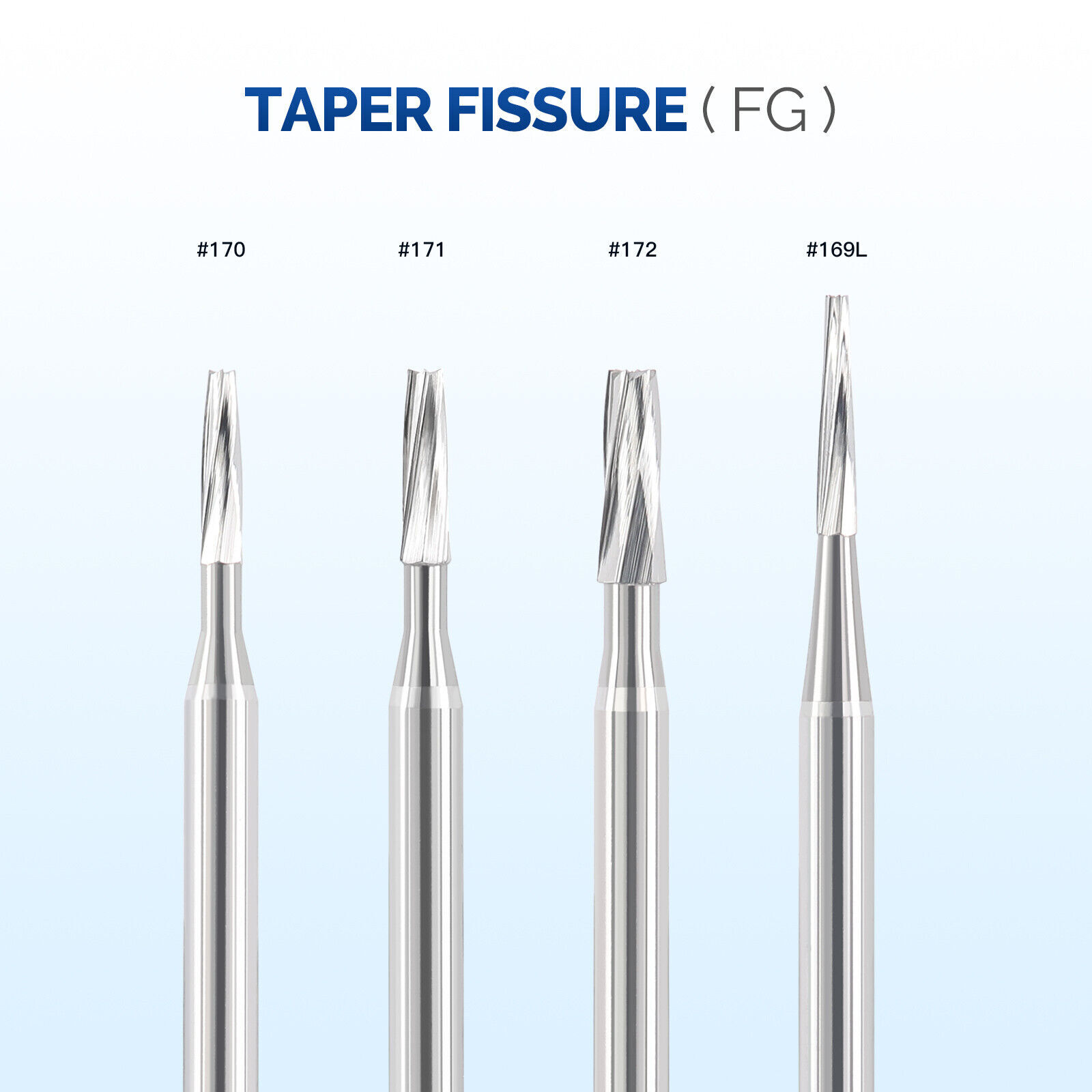 10 Pcs Dental Carbide Burs Taper Fissure FG168/169/170/171/172/169L/170L/171L