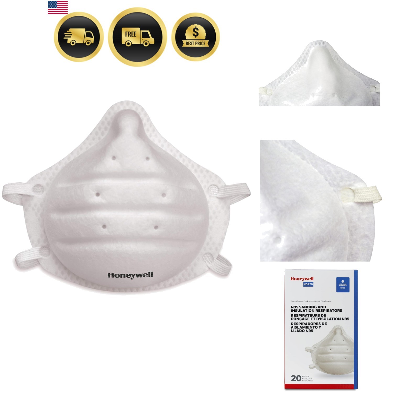 Home N95 NIOSH-Approved Molded Cup Disposable Respirator Mask, 20-Pack DC300N95