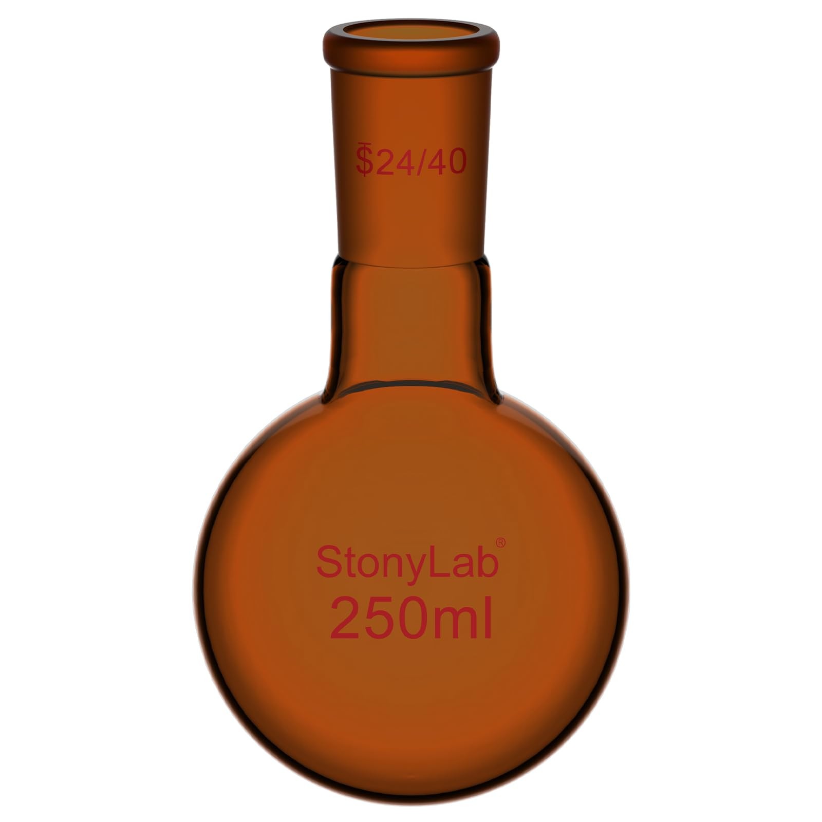 Brown Round Bottom Flask with Single Neck, 24/40 Standard Taper Joint, Labora…