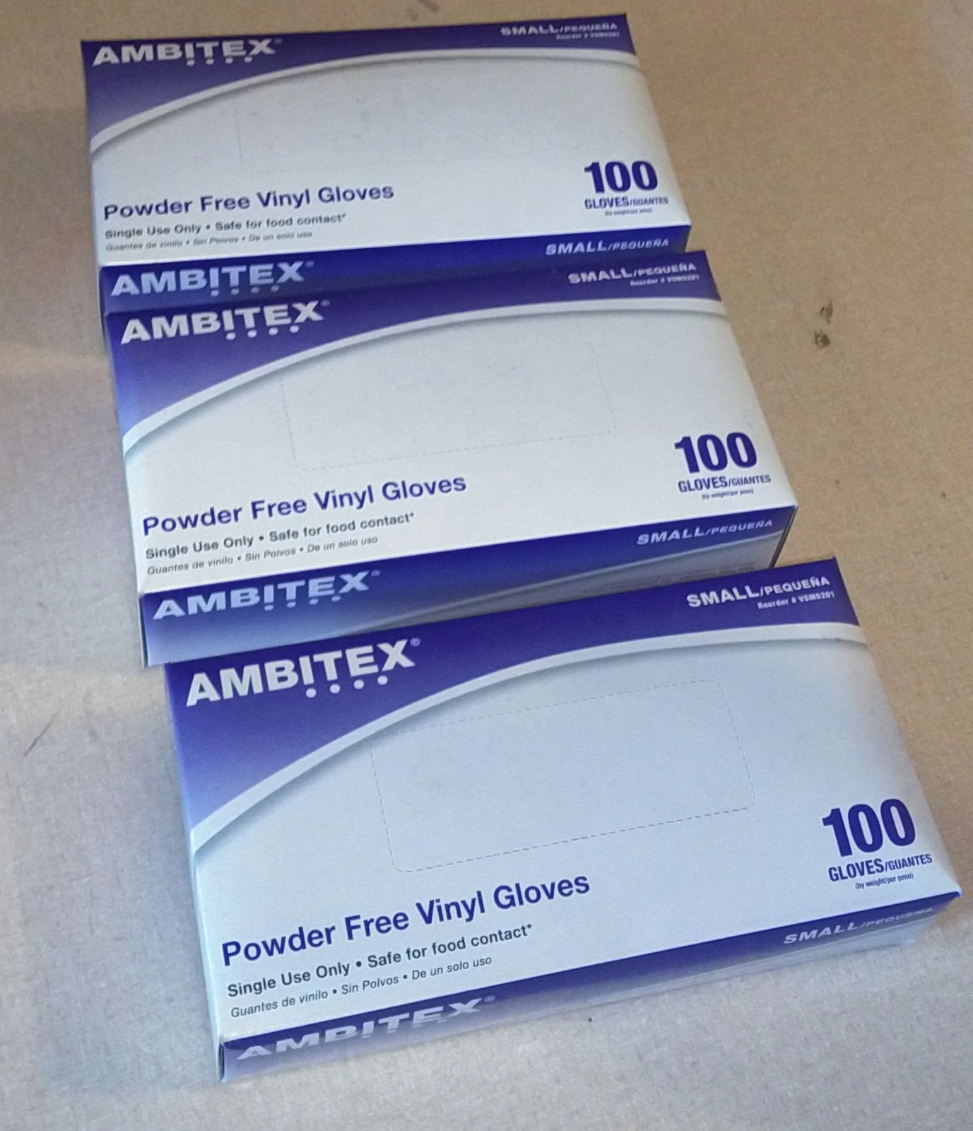 300 Ambitex VSM5201 Powder Free Vinyl Gloves, Small Size ~ 3 Boxes of 100