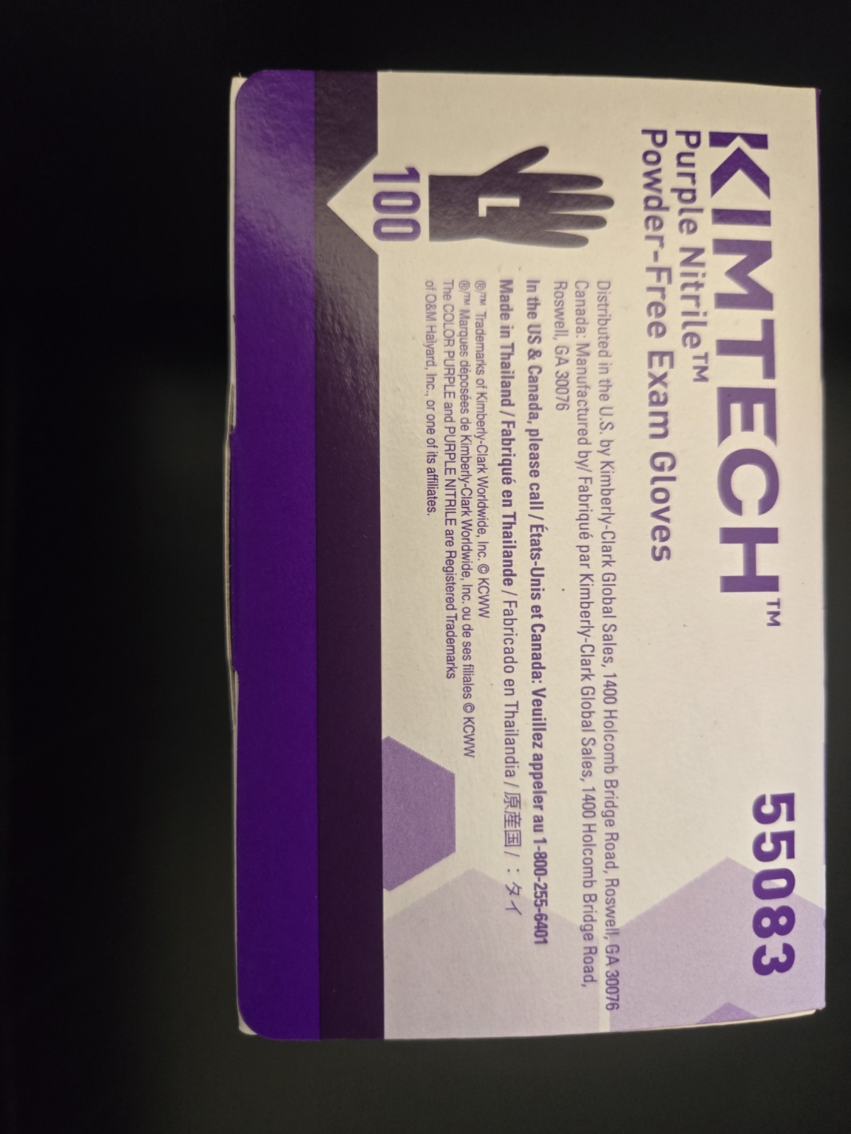 Kimtech 55083 Large Purple Nitrile Powder-Free Exam Gloves Box of 1000 Gloves
