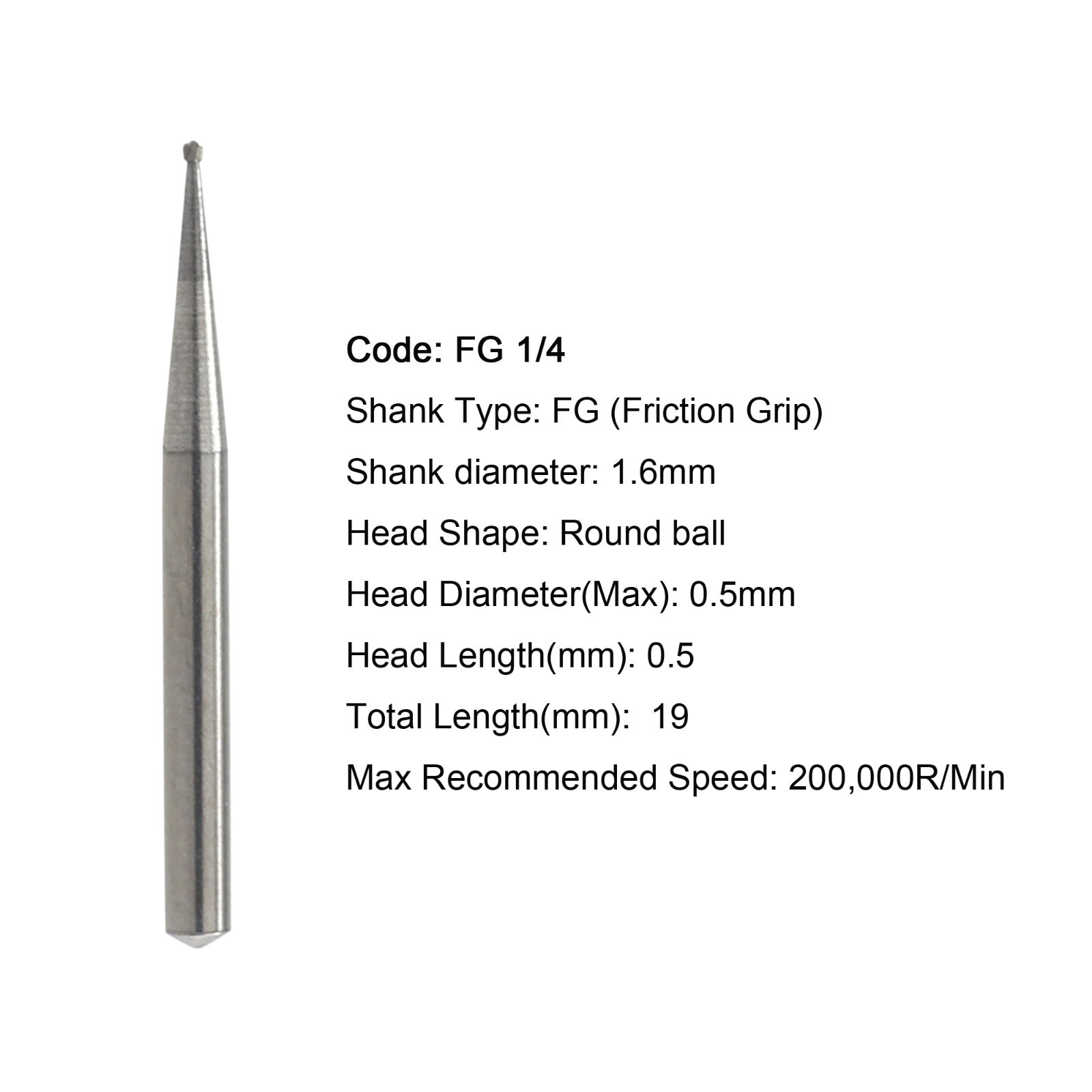 50pcs Dental Carbide Burs Round Ball Friction Grip FG 1/2 1/4 2 4 6 8 High Speed