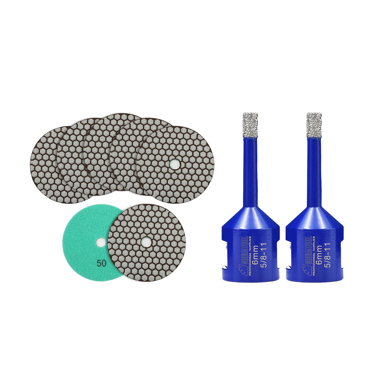 5″ Dry Diamond Polishing Pads Grit 50 for Granite Marble Quartz – 7 Pack