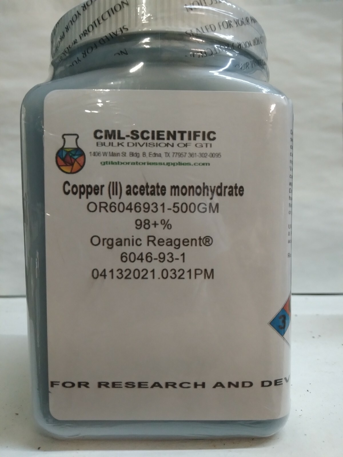 Copper (II) acetate monohydrate, 98+%, Organic Reagent® 500g