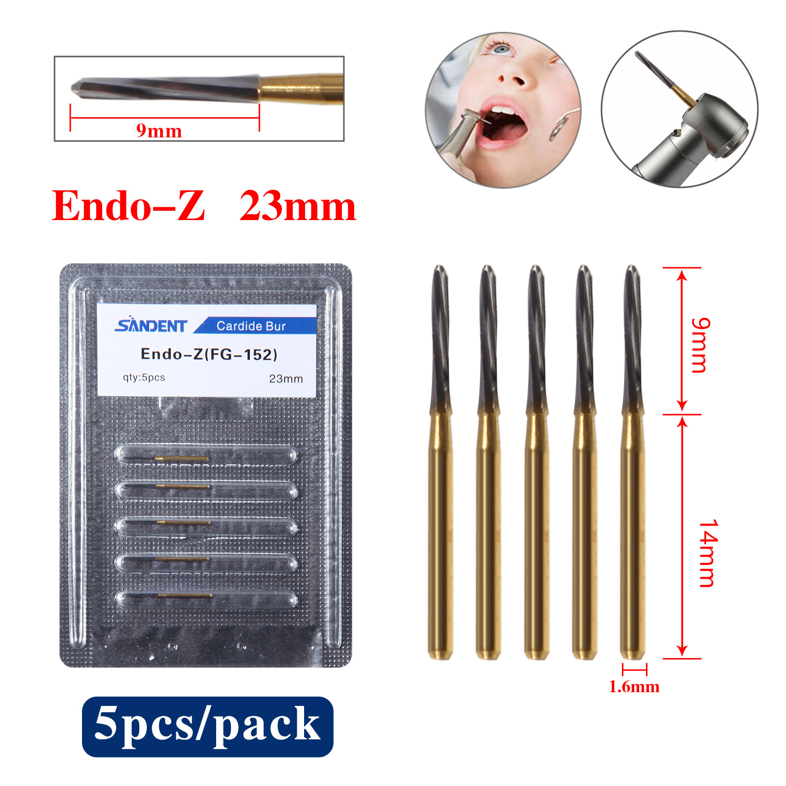 5PCS Dental Endodontic Endo-Z Tungsten Carbide FG Bur for High Speed 21MM SA