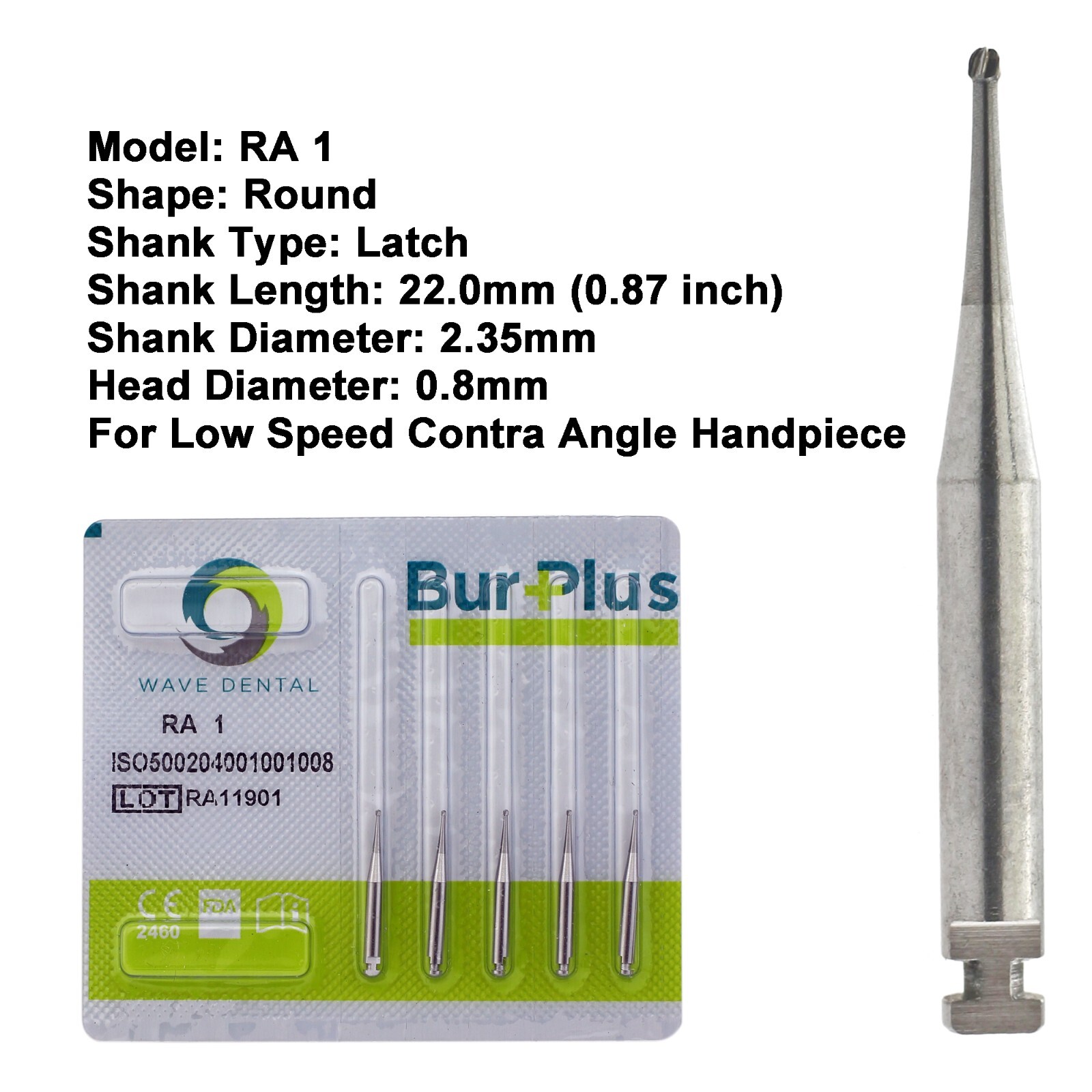 WAVE Dental Surgical Latch Burs Slow Speed Round Taper RA 1 2 3 4 5 8 RA SURG