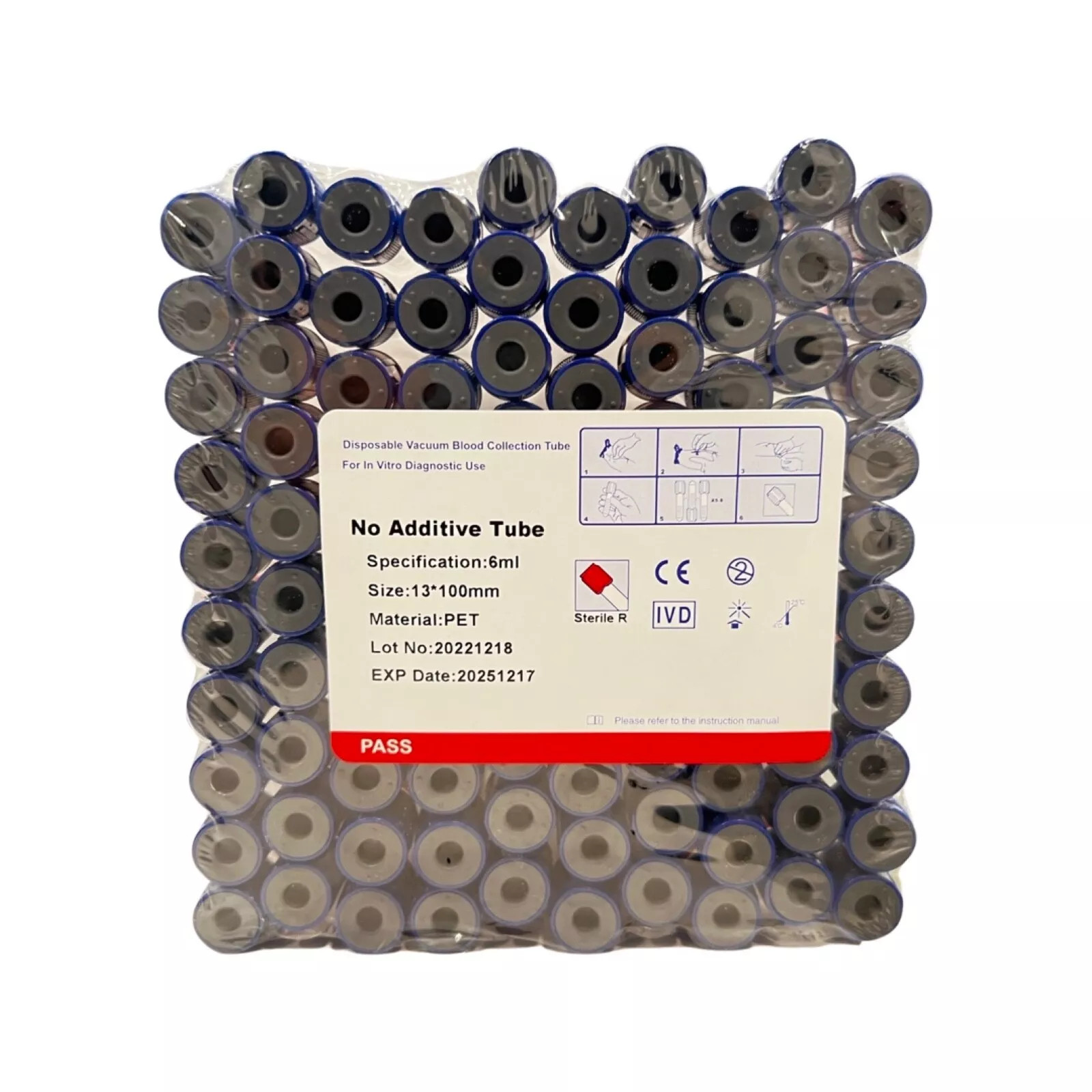 VACUUM BLOOD COLLECTION PLAIN TUBE NO ADDITIVE, 13x100mm 6mL, Exp 12/25