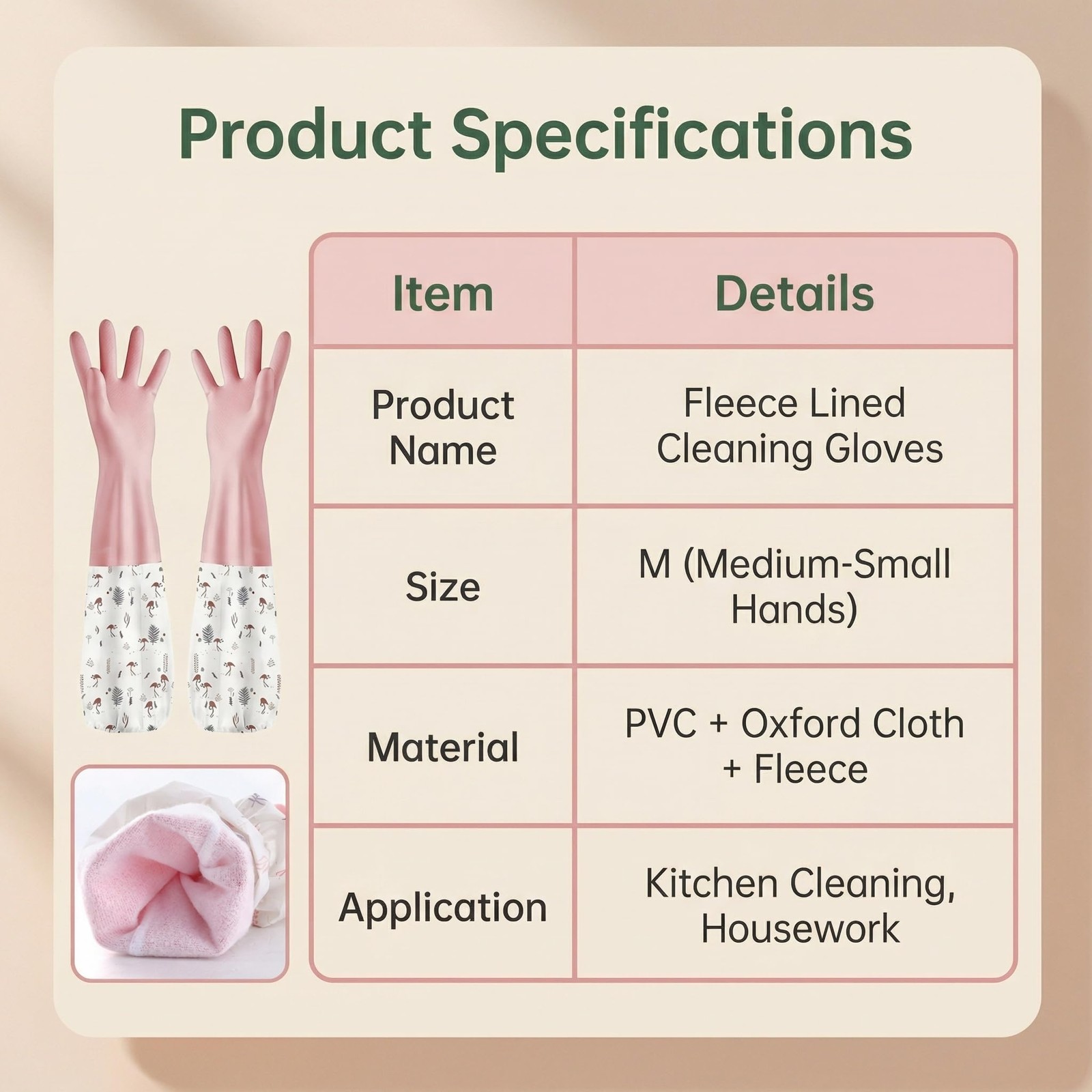 M Size Fleece Lined Cleaning Gloves, Waterproof PVC Household Gloves for Kitc…