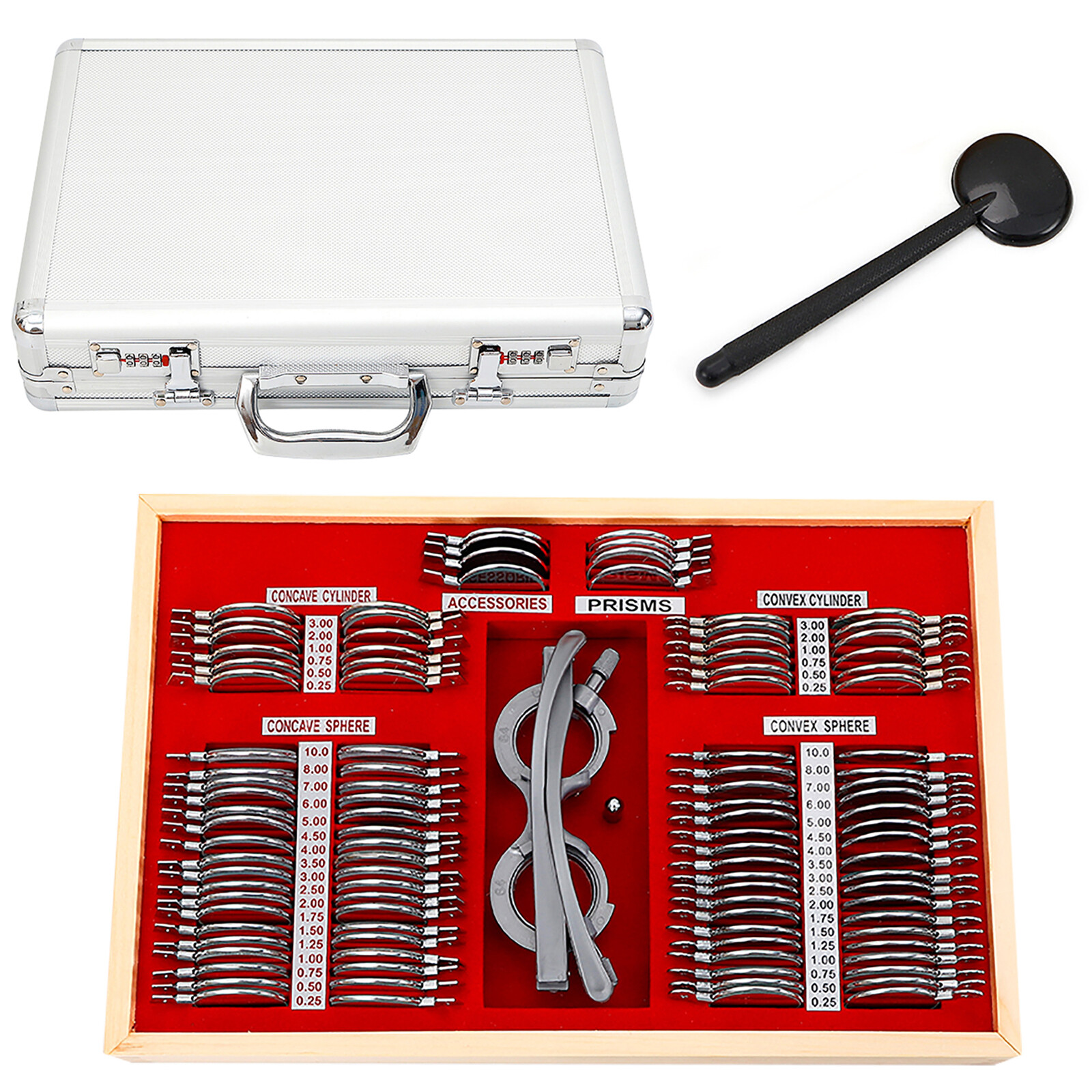 104pcs Optometry Optical Trial Lens Kit Test Metal Trial Frame Set w/Case Box