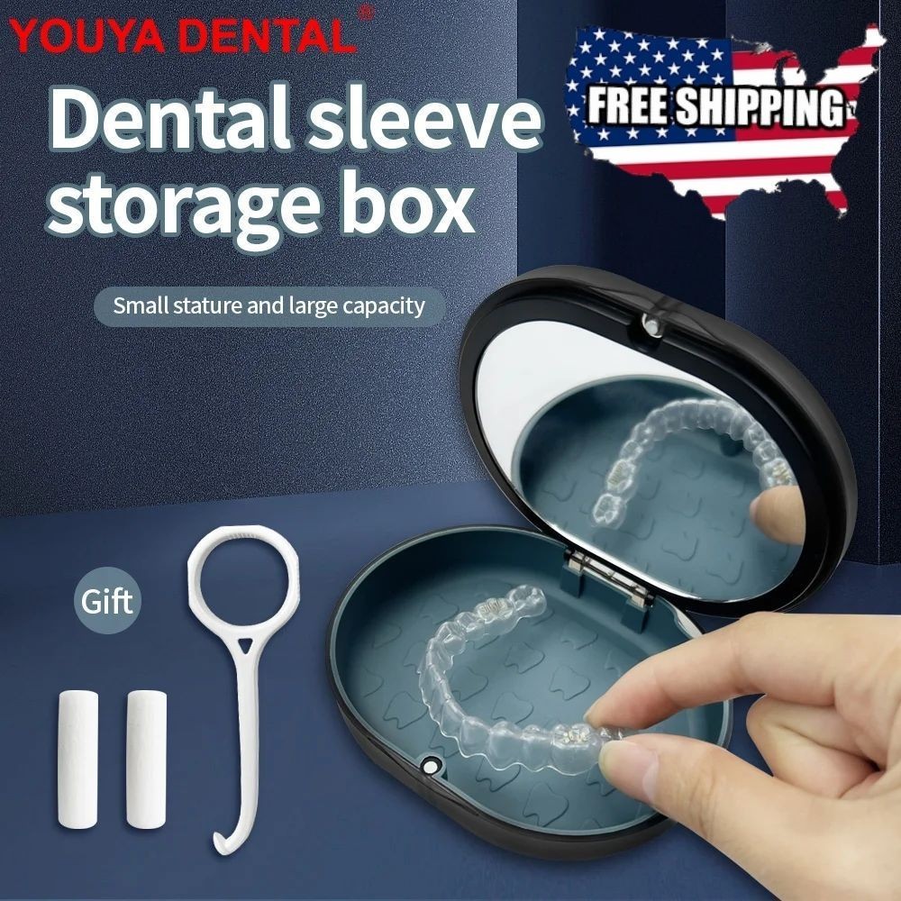 Dental Retainer Box With Mirror Aligner Case Travel Orthodontic Chewie Storage