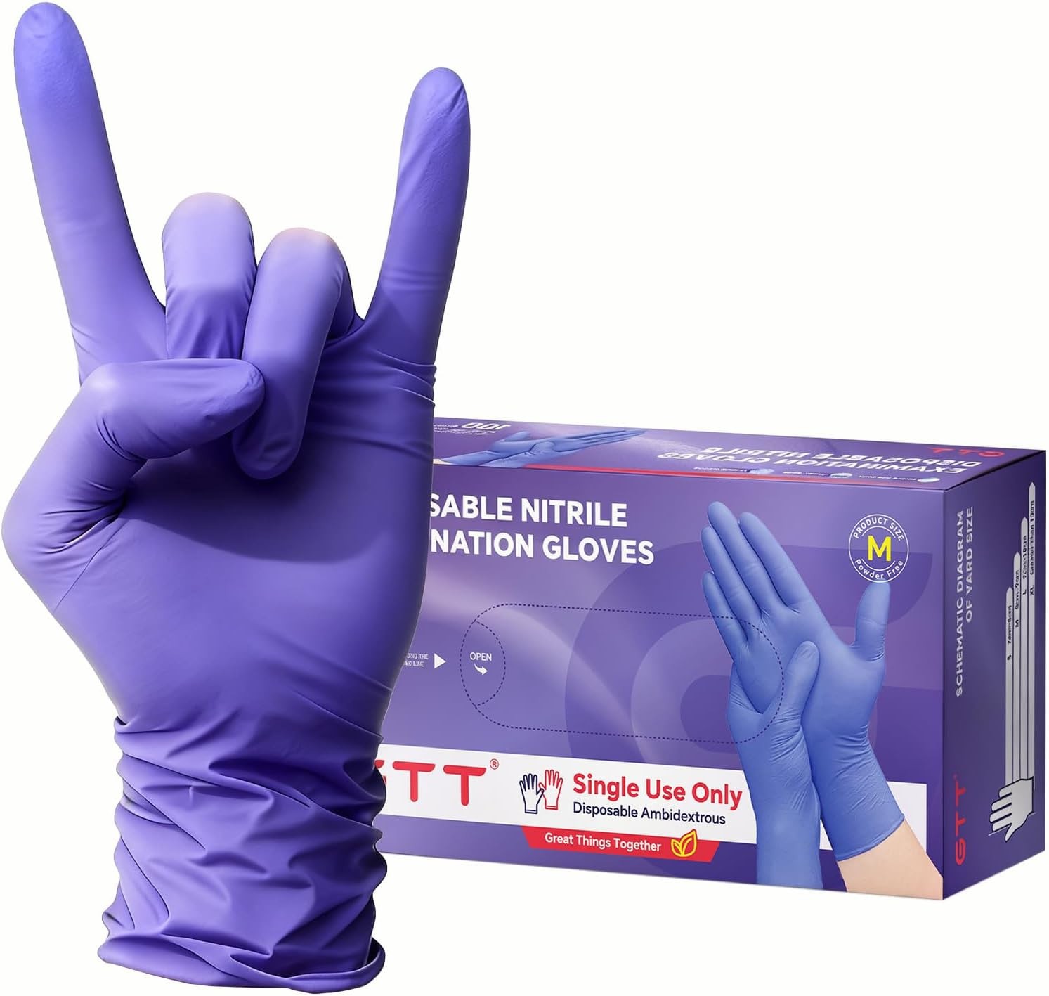 GTT Purple Nitrile Exam Gloves 6 Mil, Powder-Free Disposable Gloves for Medic…