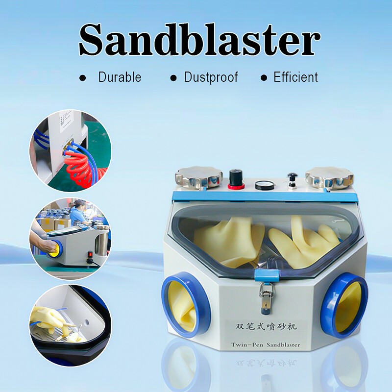 Twin-Pen Sandblaster Fluorescent Lamp SandBlasting Polisher+Two Metal Tanks 220V