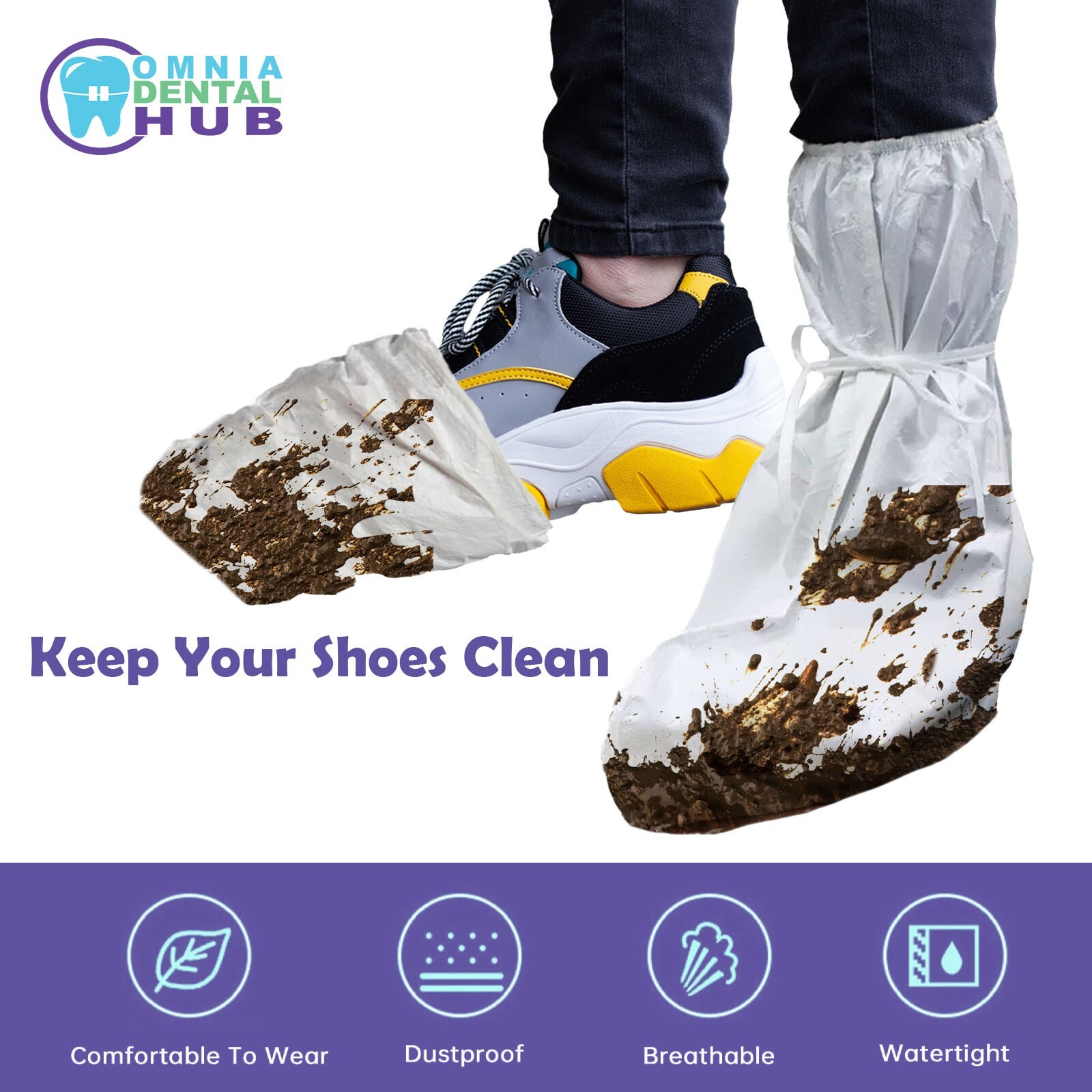 2 PCs (1Pair) Medical Grade Non-Slip PP+PE High Knee Shoe Cover Skid Resistant