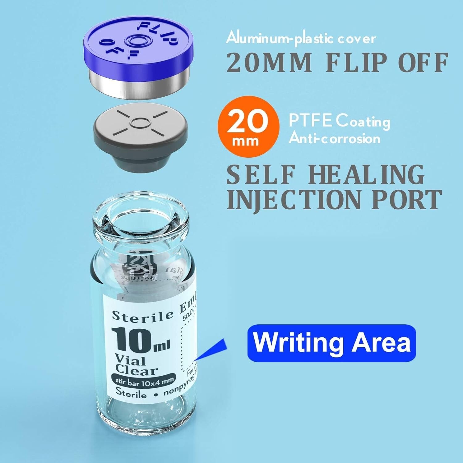 Sterile Empty Vials with Self Healing Injection Port – 10ml – Pack of 10