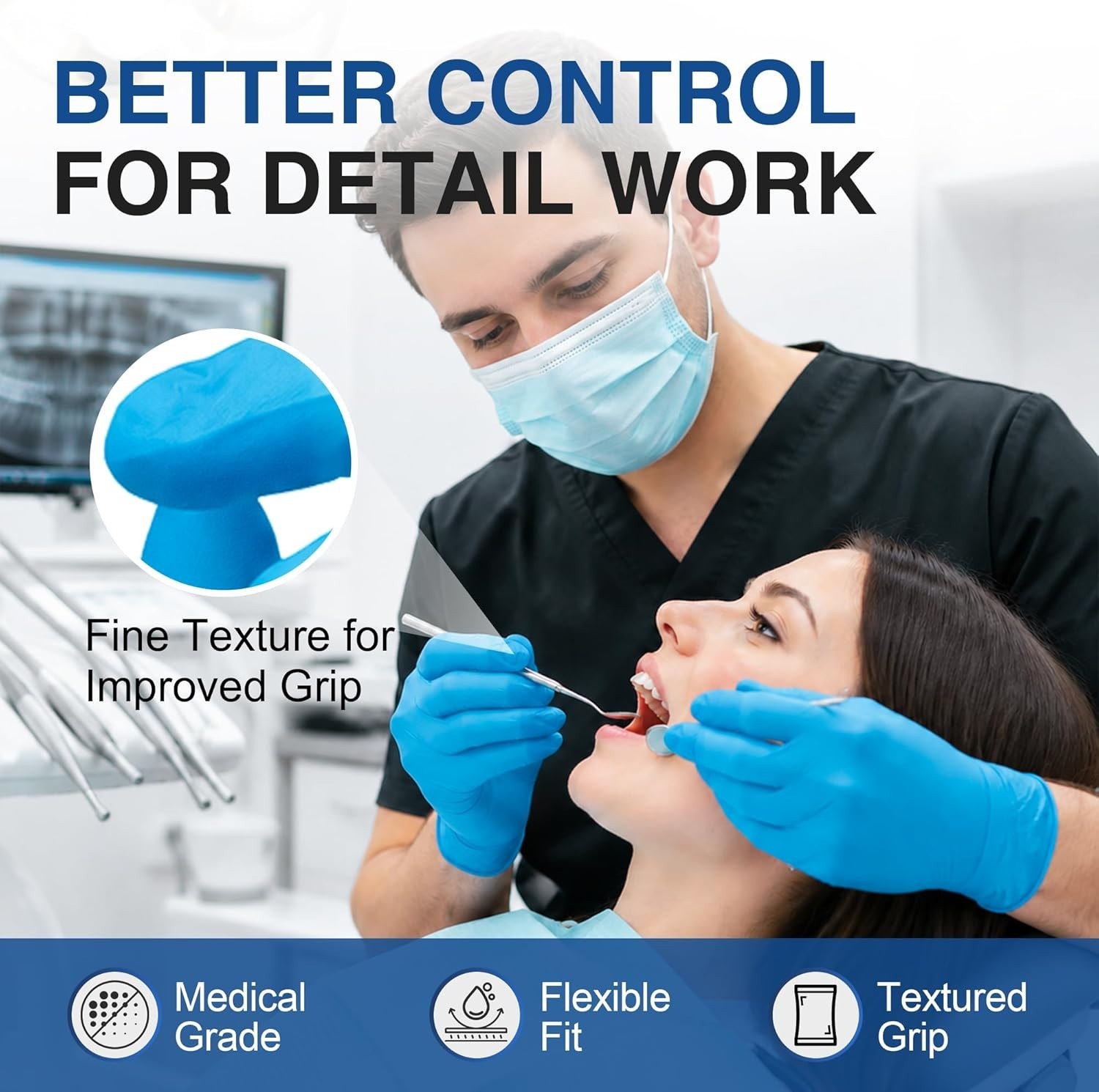 100 Count Blue Disposable Nitrile Gloves for Cooking, Cleaning & Medical Use