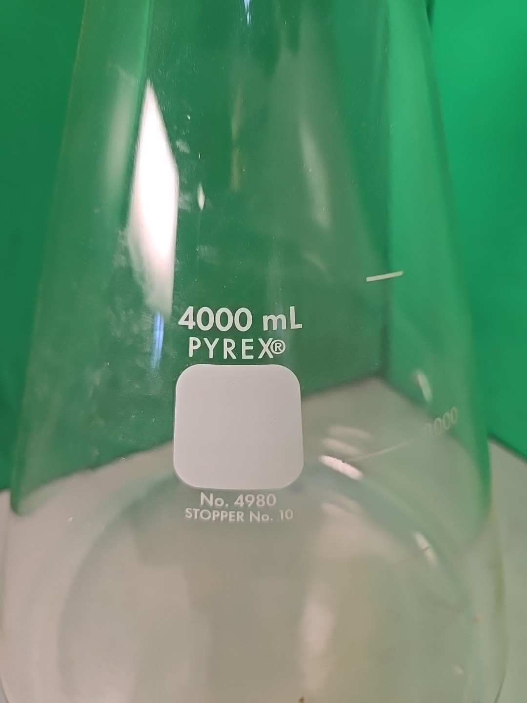Corning Pyrex 4980-4L 4L Erlenmeyer Flask Narrow Mouth Heavy Rim Graduated