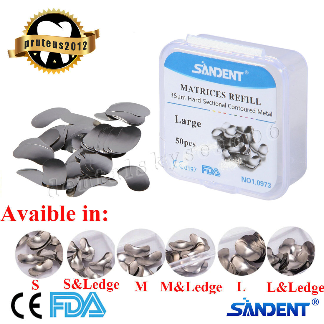 50PC Dental Metal Matrices Matrix Band Sectional Contoured Refill 35μm USA