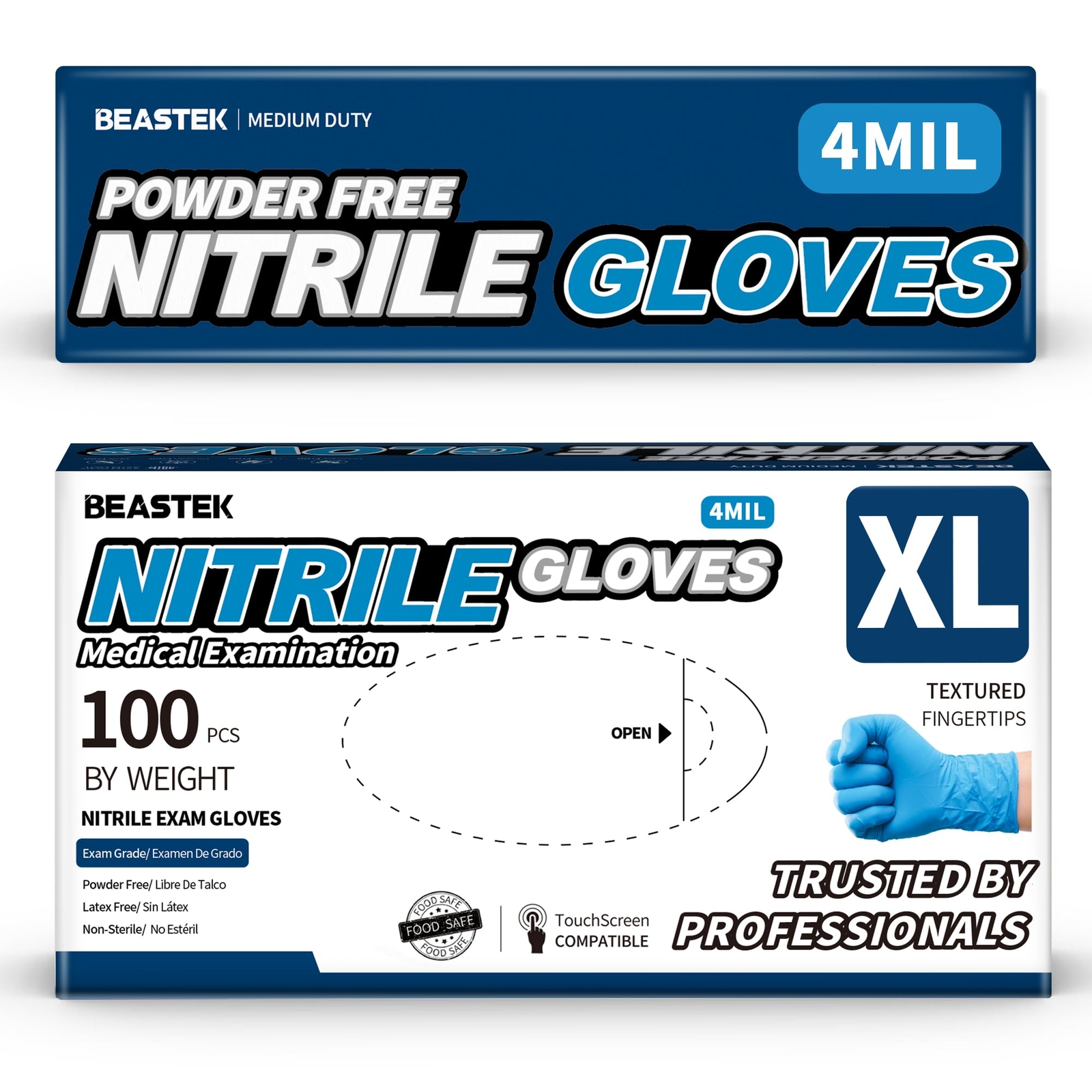 Blue Nitrile Exam Gloves 4.0 Mil 100 Pcs Disposable Gloves Powderfree Latexfree