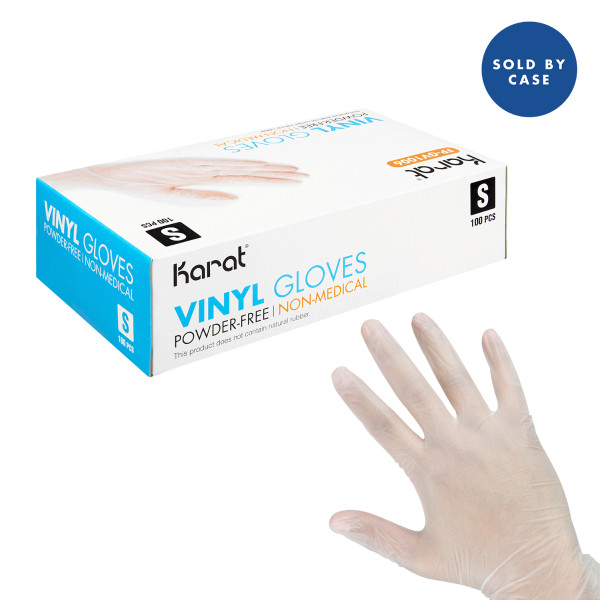Karat Vinyl Powder-Free Gloves (Clear) – Small – 1,000 ct, FP-GV1006