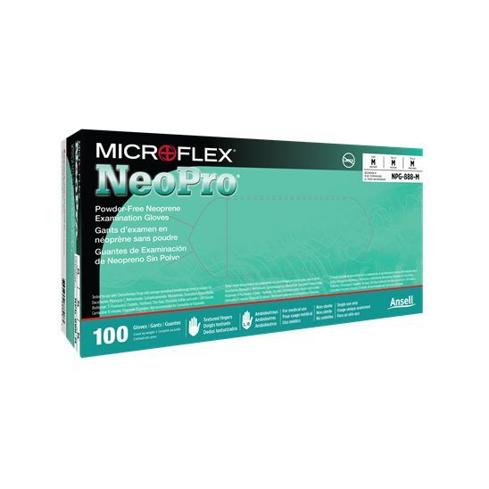 NeoPro Chloroprene glove: Non-Sterile, Powder-Free, Textured, Green, 100ct box