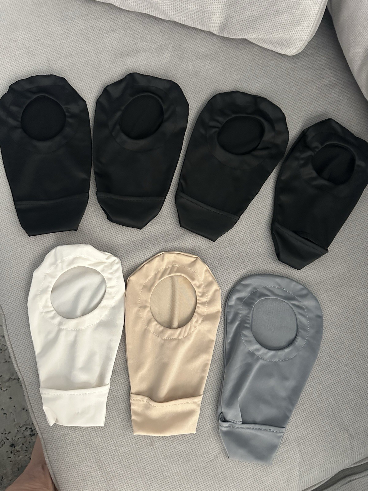 Lot of 7 Ostomy Pouch Covers/Sleeves Assorted Colors Black White Beige Gray