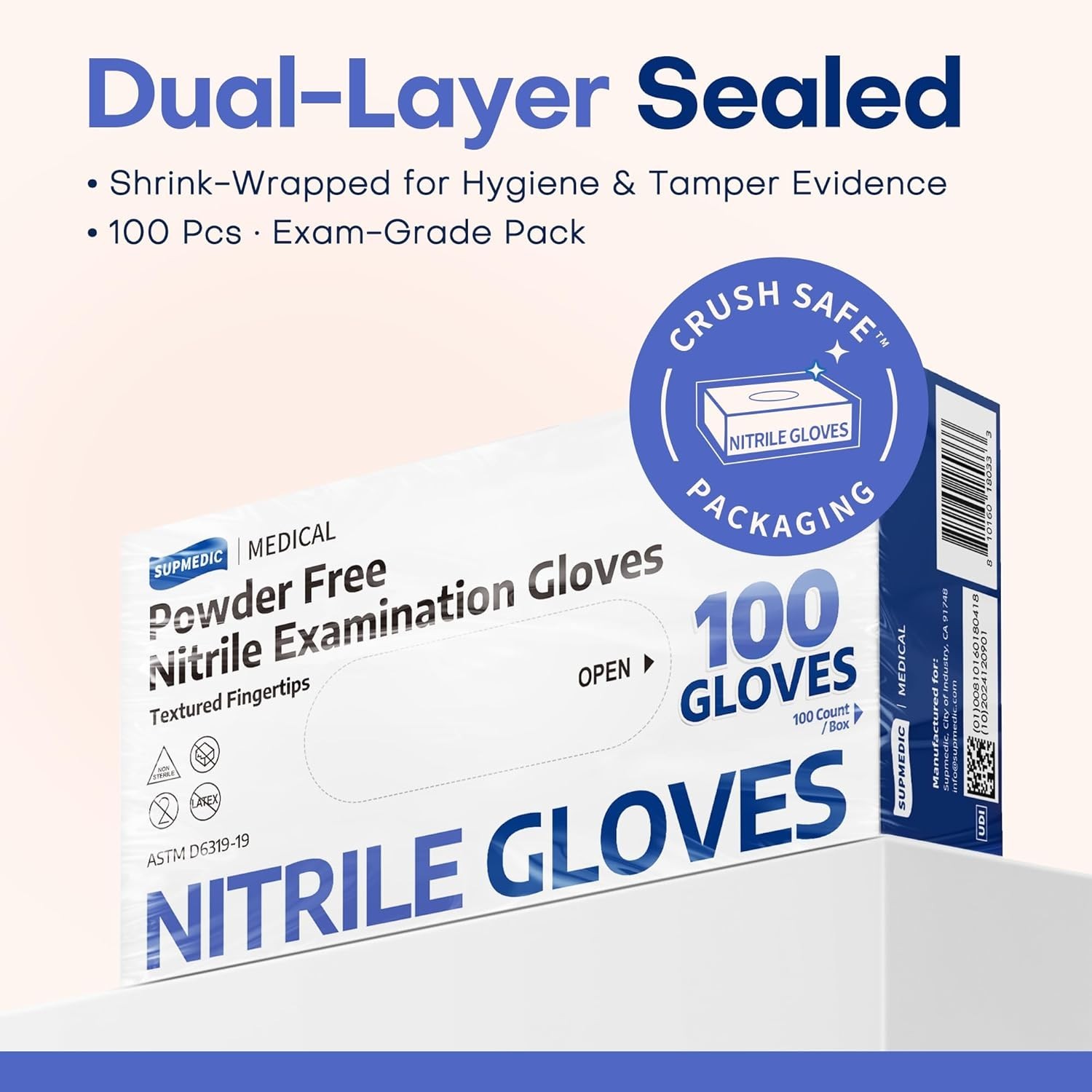 Heavyweight Nitrile Exam Gloves, 1000 Medium Blue Iris, Food Safe, Textured Grip